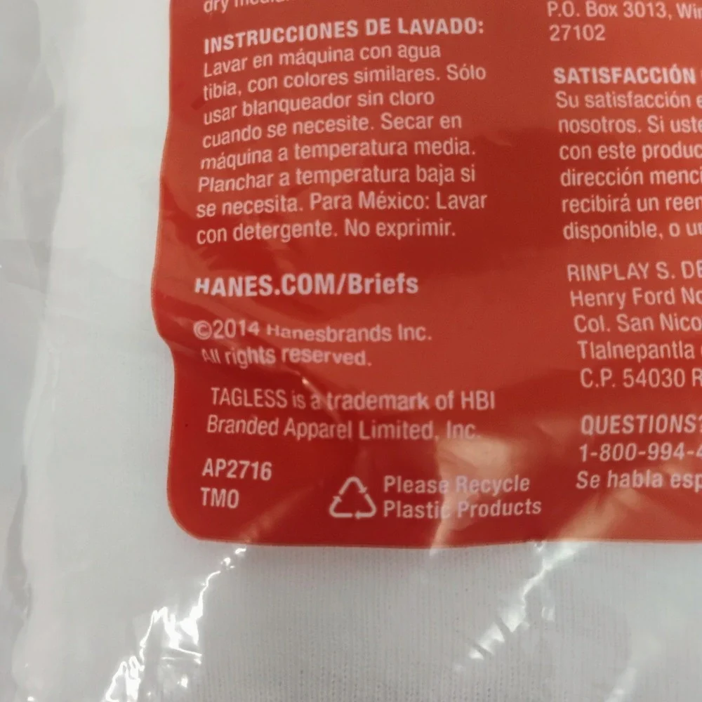 Hanes Mens 9 Pack Tagless Briefs White Full Rise ComfortSoft XL 40-42 2014